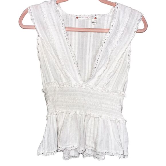 Chelsea & Violet Ivory Smocked Waist V Neck Tank Blouse Size L - Picture 1 of 7